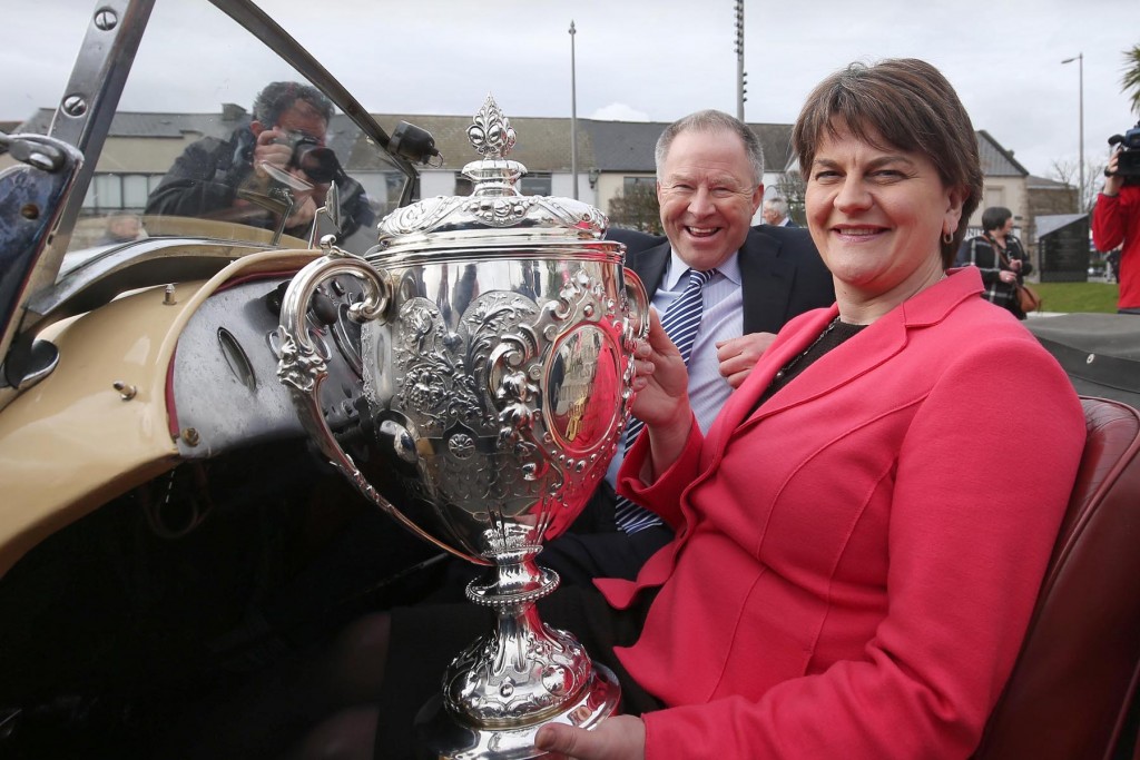 Picture credit © Matt Mackey - Presseye.com Belfast - Northern Ireland - 3rd March 2016 First Minister, Arlene Foster, is pictured at the launch of the 2016 Circuit of Ireland Rally with Event Director Bobby Willis. Celebrating its 85th year, the Circuit of Ireland Rally has grown to become a global event, attracting competitors and spectators from across the world. It takes place from 7th  9th April in County Antrim, County Down and Belfast.