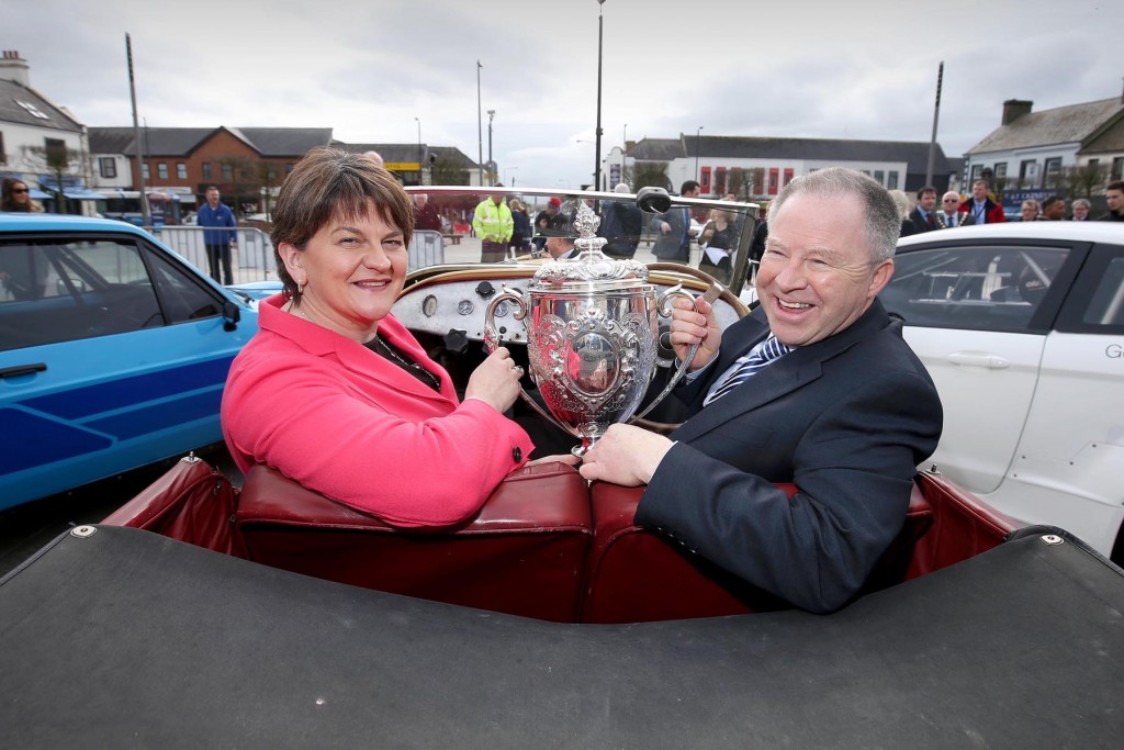 Picture credit © Matt Mackey - Presseye.com Belfast - Northern Ireland - 3rd March 2016 ** NO PICTURE FEE** First Minister, Arlene Foster, is pictured at the launch of the 2016 Circuit of Ireland Rally with Event Director Bobby Willis. Celebrating its 85th year, the Circuit of Ireland Rally has grown to become a global event, attracting competitors and spectators from across the world. It takes place from 7th  9th April in County Antrim, County Down and Belfast.