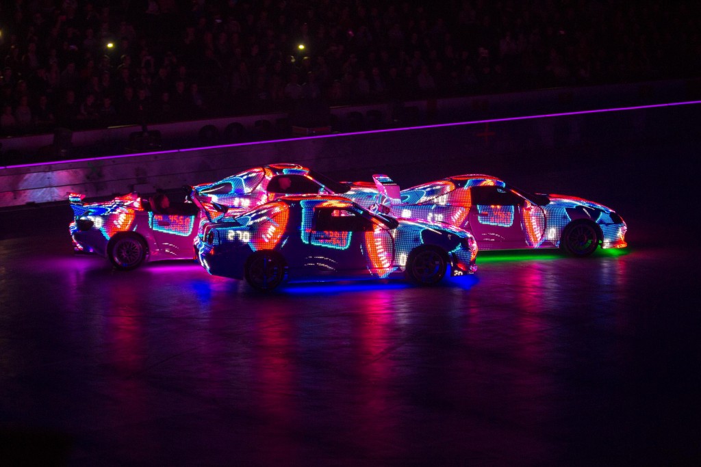LED cars from the Miami scene within Belfast's SSE Arena