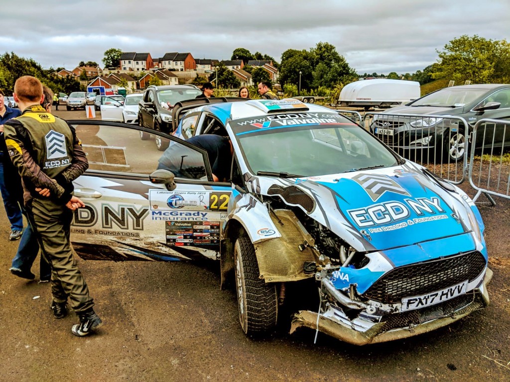 The damaged Fiesta of Barry McKenna and Andrew Purcell