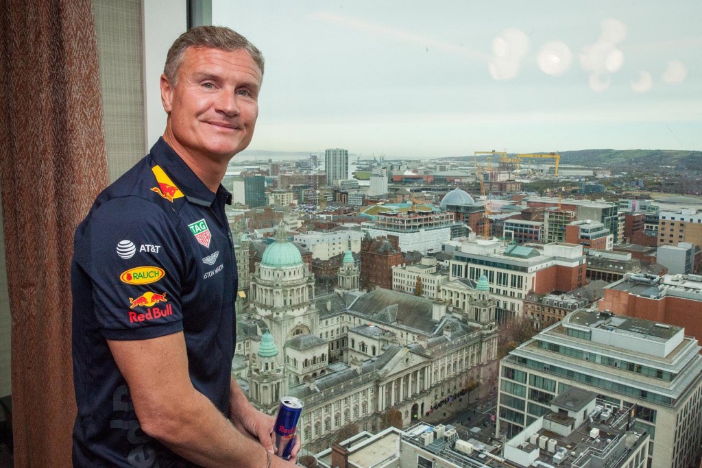 David Coulthard overlooks the city of Belfast at today's press conference...