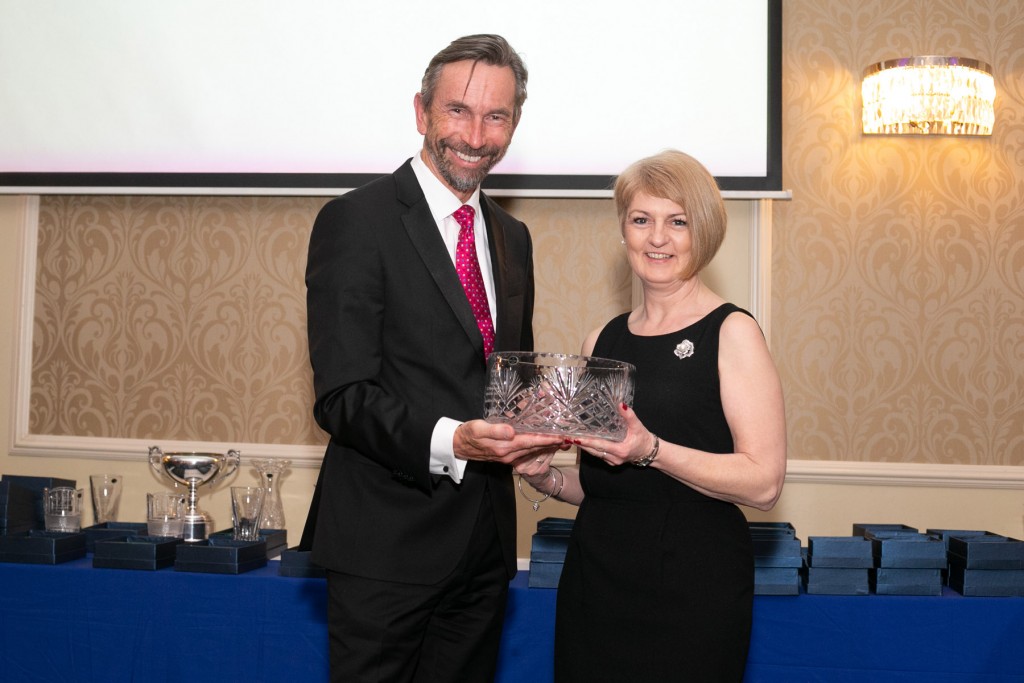 Wendy Blackledge (Chair of Enniskillen Motor Club) receiving an acknowledgement from ANICC on behalf of Enniskillen Motor Club, for winning the 2018 JLT/Motorsport UK Club of the Year Award. Acknowledgement presented by Hugh Chambers CEO, Motorsport UK | Image courtesy of John O'Neill - Sperrins Photography