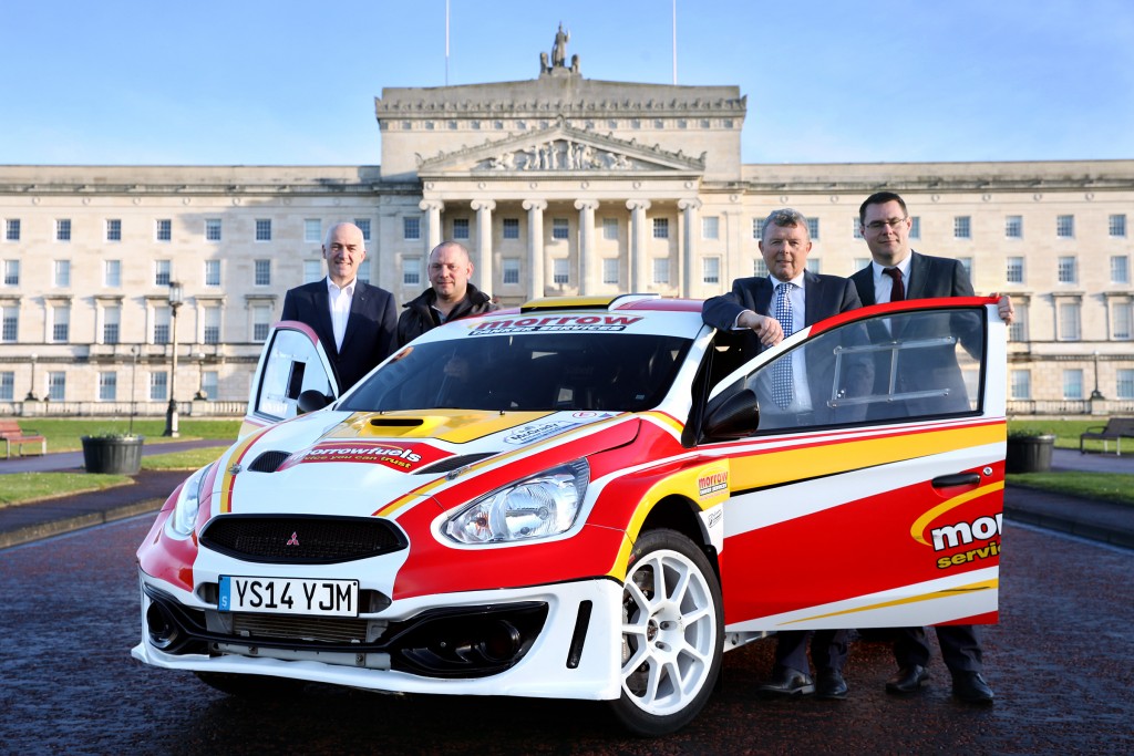 (L-R) Gavin Campbell (Chairman of N.I. Rallies Committee) with competitor Hamilton Bell as well as Fintan McGrady and Aidan Hughes of McGrady Insurance. picture: Jonathan MacDonald/MEDIAJAM COMMUNICATIONS
