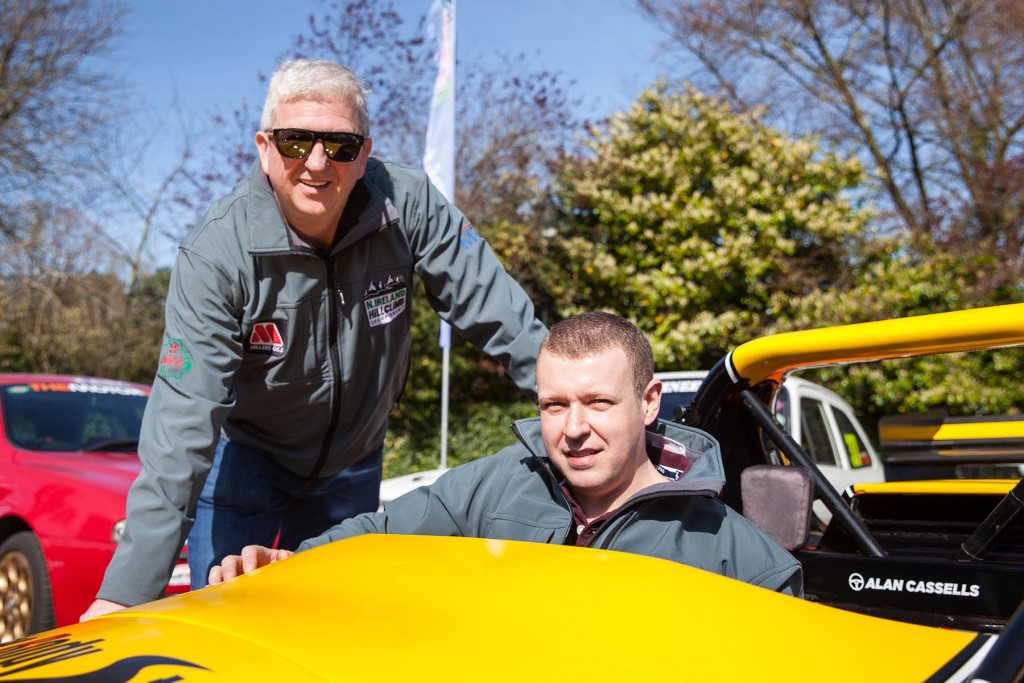 Reigning champion, Gerard O’Connell (left) and championship coordinator, Alan Cassells at the launch of the 2019 ANICC Millers Oils Northern Ireland hillclimb championship.